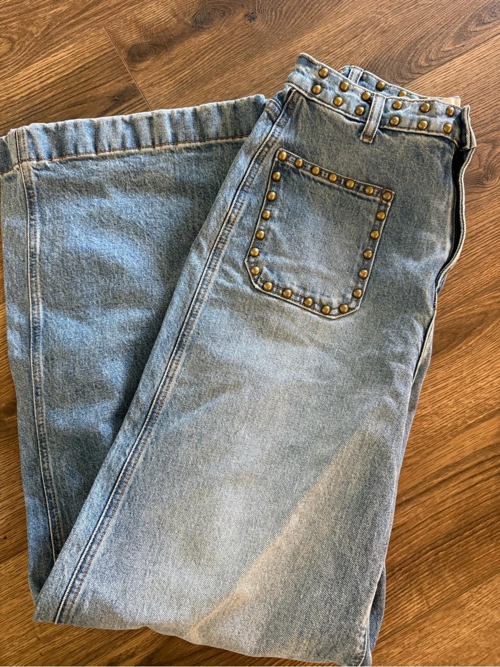 Anthropologie Light Blue High-Rise Jeans with Brass Studs